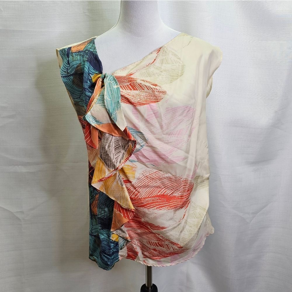 Hype Multicolored Print Silk Cap Sleeve Blouse Size 4